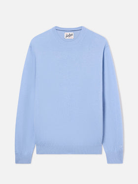 Maglia girocollo Regent azzurra in misto lana merino e cashmere