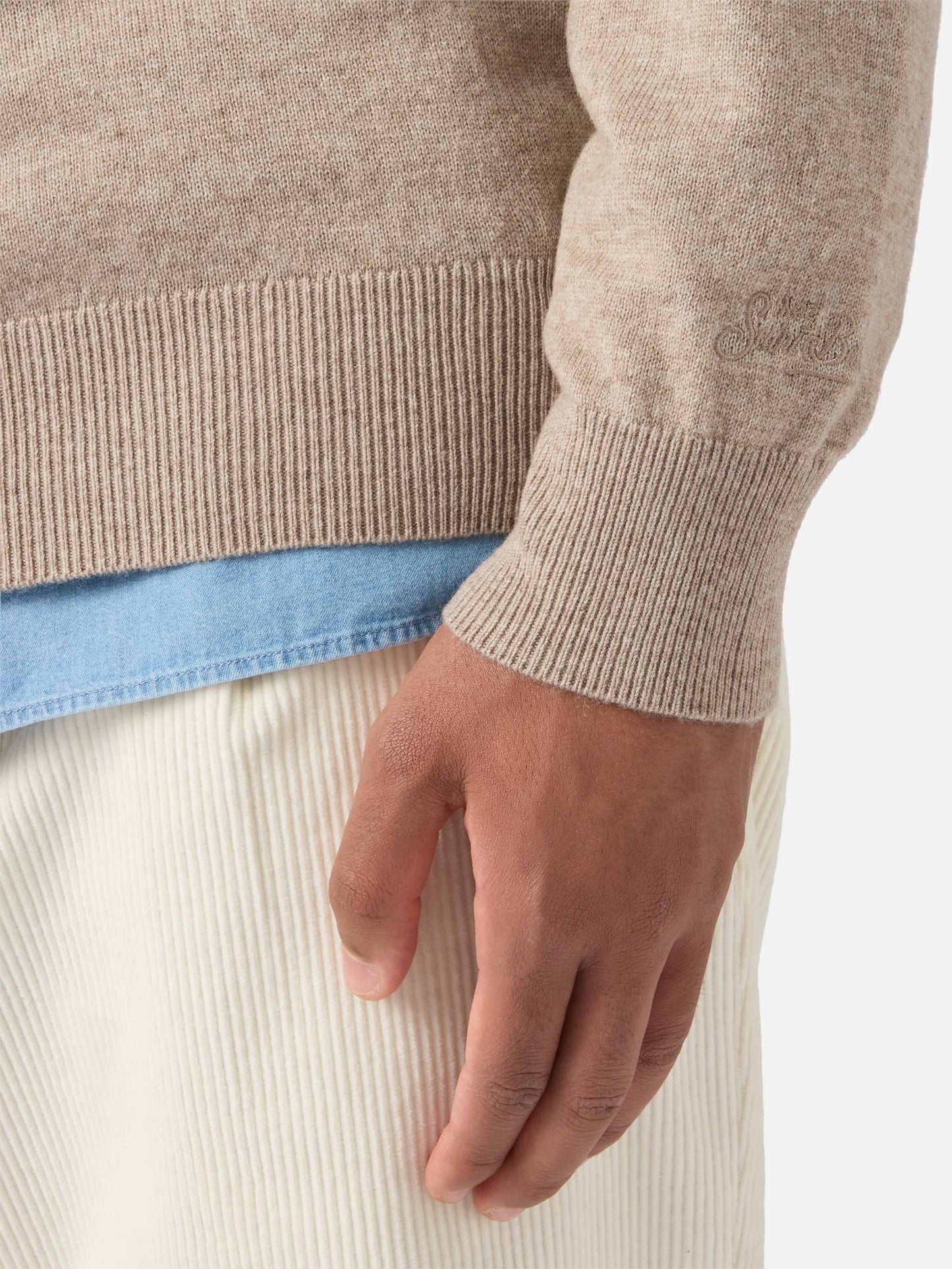 Regent sweater in khaki MERINO WOOL and CASHMERE