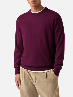 Jersey de cuello redondo Burgundy Regent en mezcla de lana merino y cachemira 