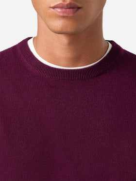 Jersey de cuello redondo Burgundy Regent en mezcla de lana merino y cachemira 