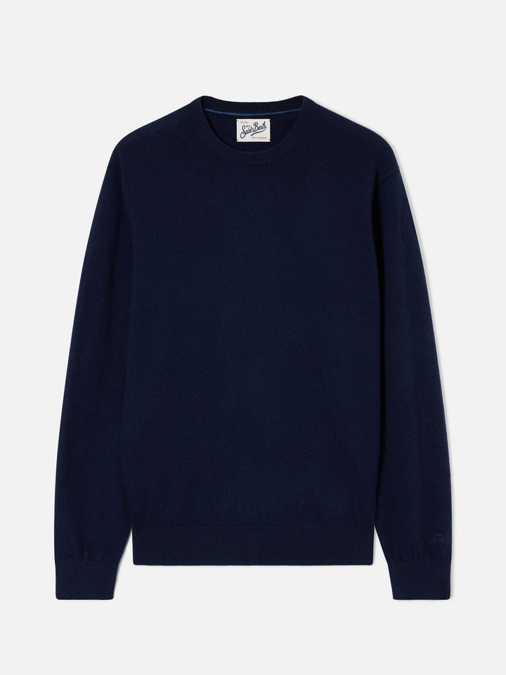 Navy blue Regent merino wool and cashmere blend crewneck