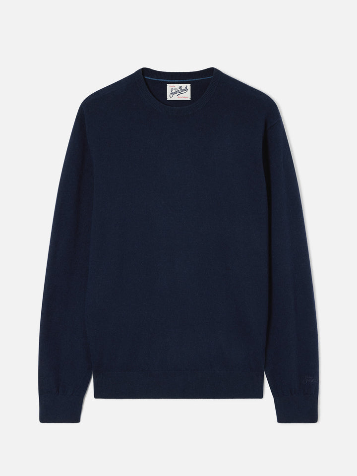 Navy blue Regent merino wool and cashmere blend crewneck