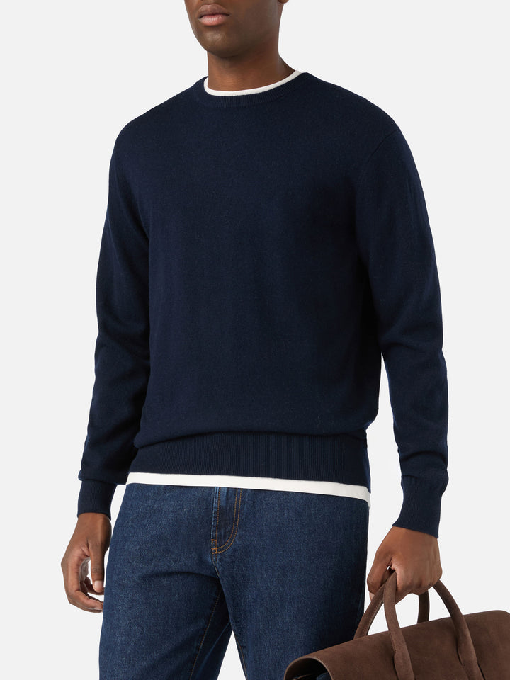 Navy blue Regent merino wool and cashmere blend crewneck