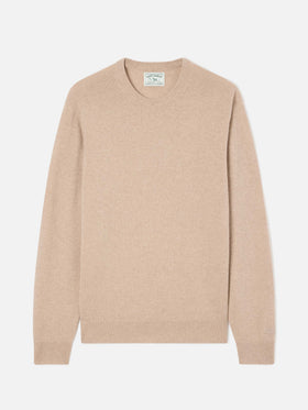 Jersey de cuello redondo Beige Regent en lana de cordero 