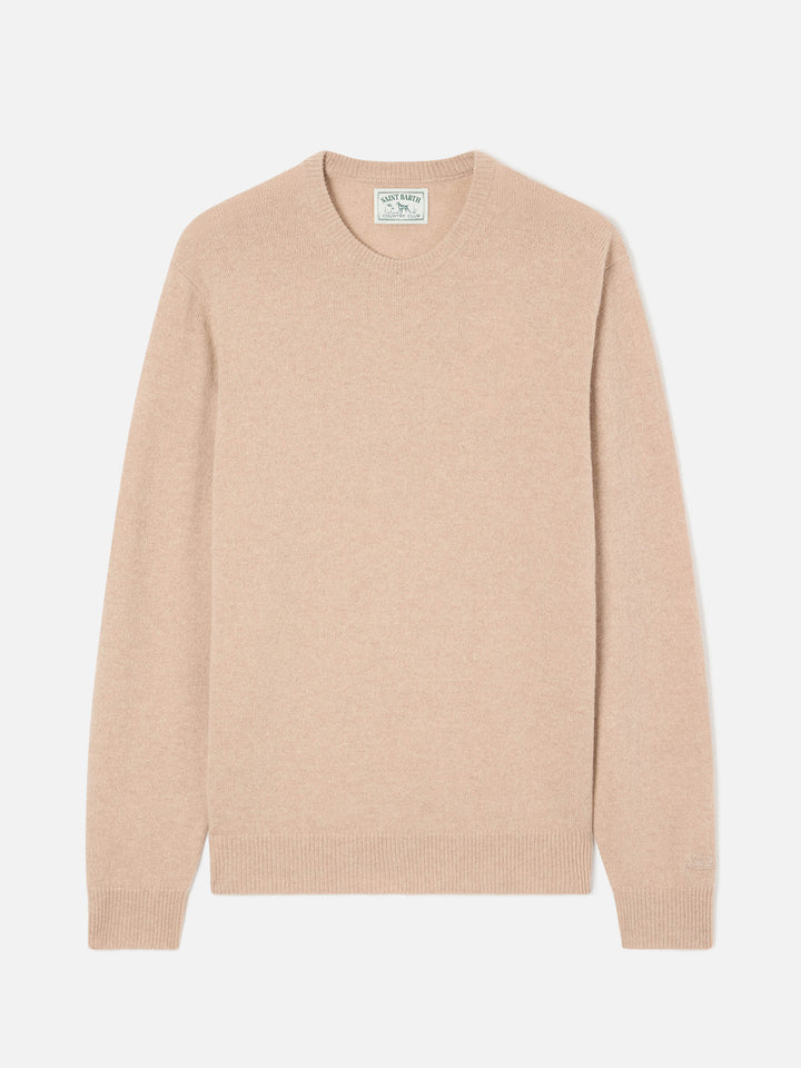 Jersey de cuello redondo Beige Regent en lana de cordero 