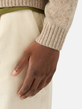 Khaki Regent wool blend Donegal knit crewneck