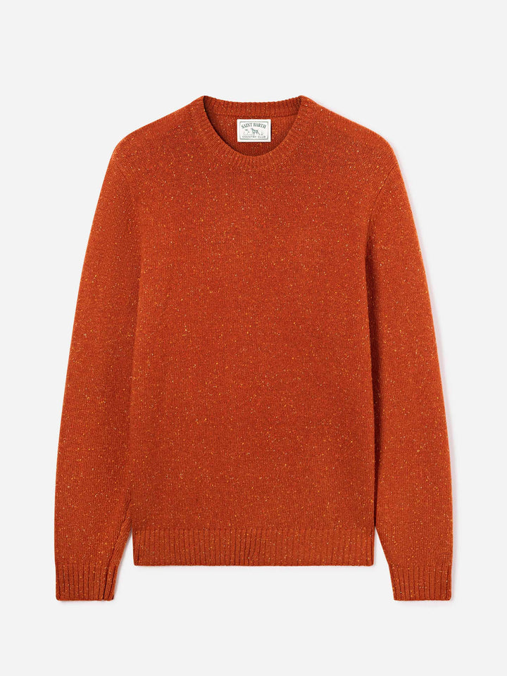 Pull col rond en maille Donegal mélangée laine Orange Regent 