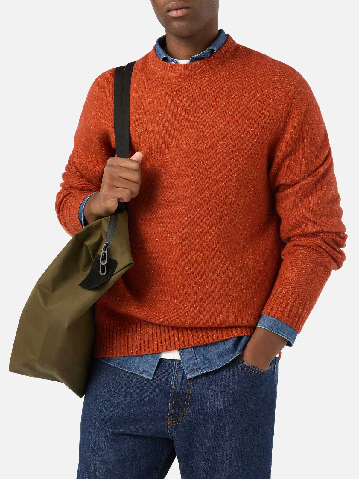 Jersey de cuello redondo de punto Donegal en mezcla de lana Orange Regent 
