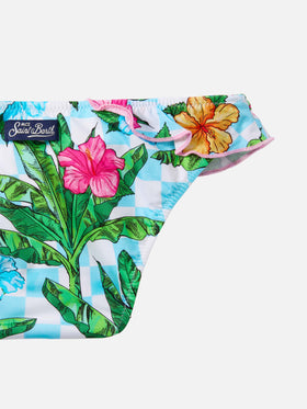 Rey one shoulder ruffled bikini with palm print