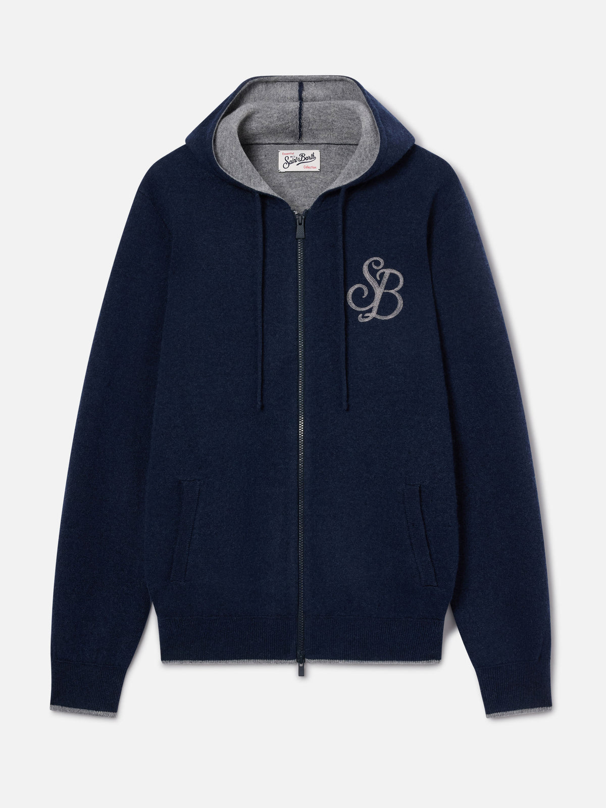 Maille à capuche en laine Ridge Navy blue avec monogramme SB Legacy 