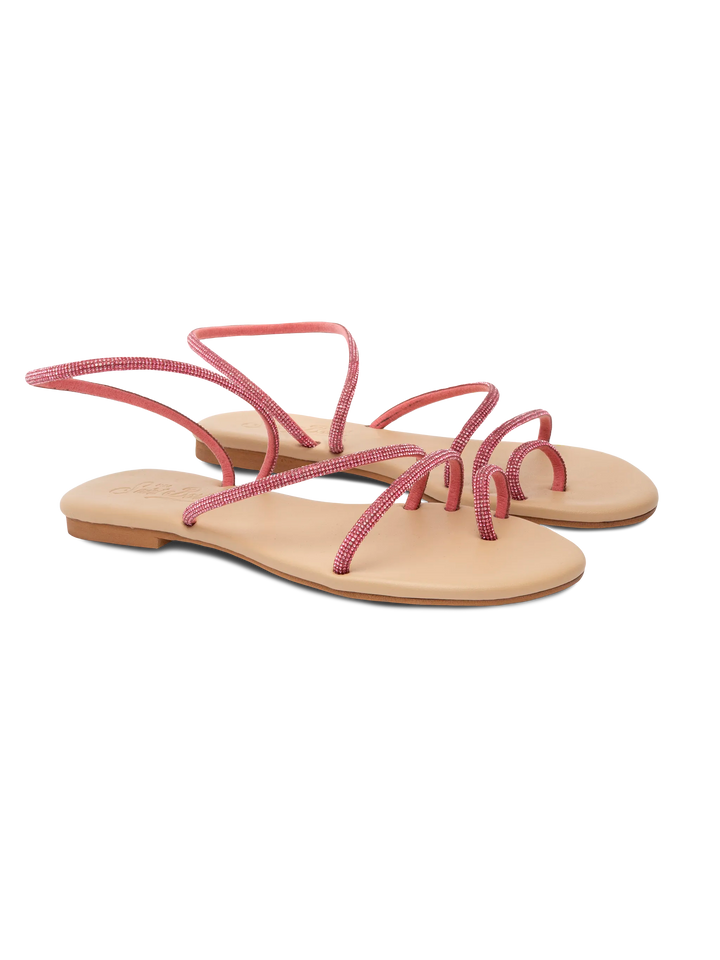 Flat Ring Sandals with fuchsia rhinestones - MC2 Saint Barth