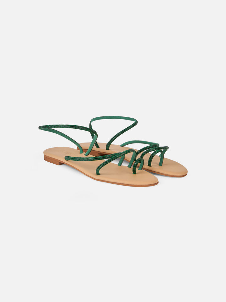 Flat Ring Sandals with green rhinestones - MC2 Saint Barth