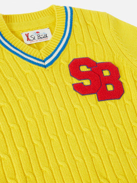 V-neck cable-knit sweater Roger Jr with SB patch