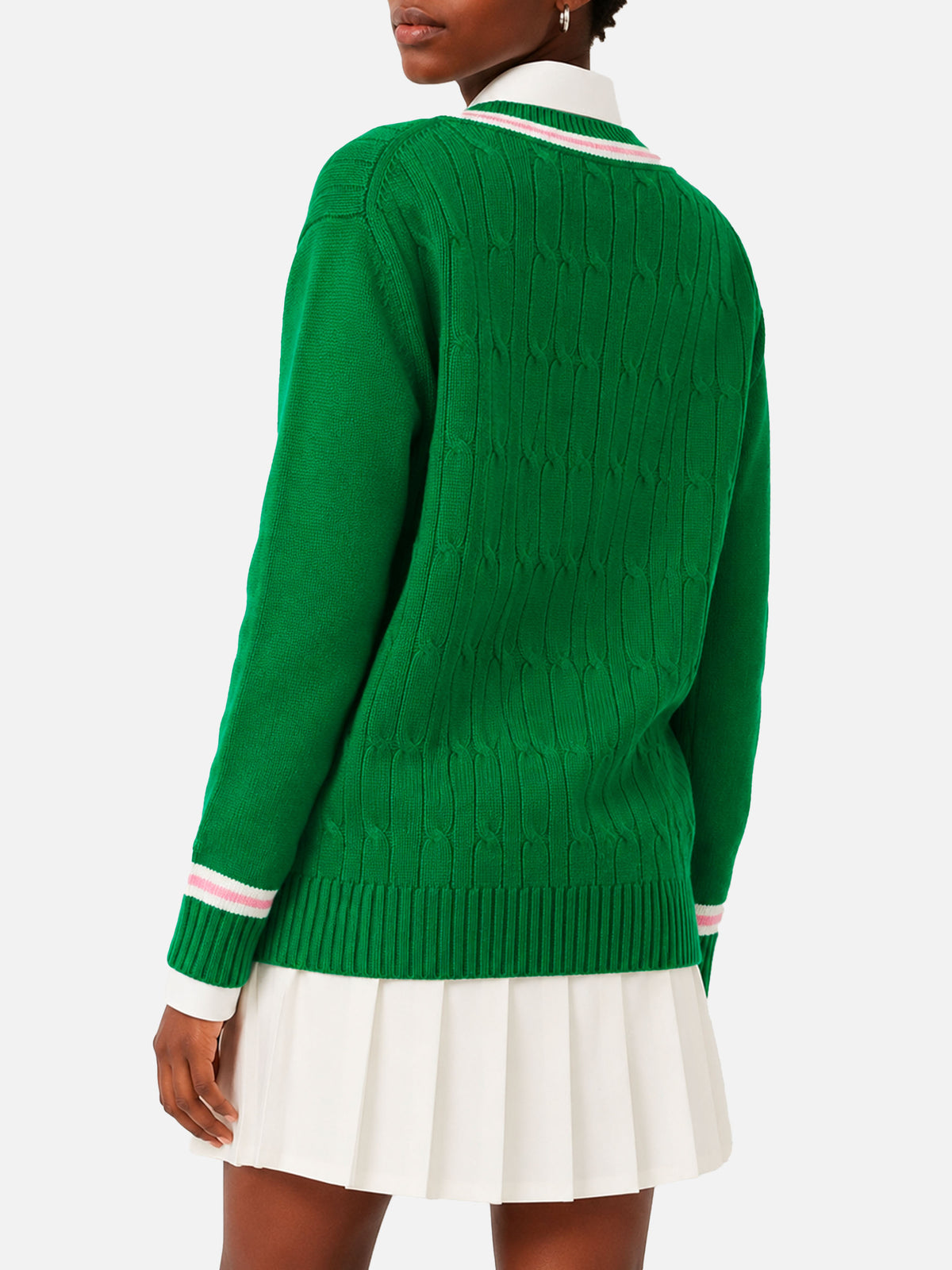 Green braided Roger V-neck sweater