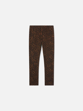 Leggings Rosy marroni in cotone con stampa leopardo