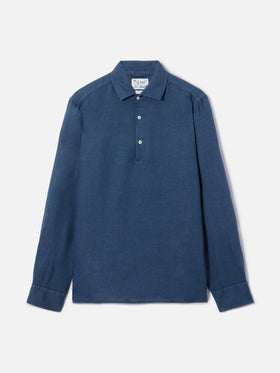 Long-sleeve Raphael linen polo navy blue