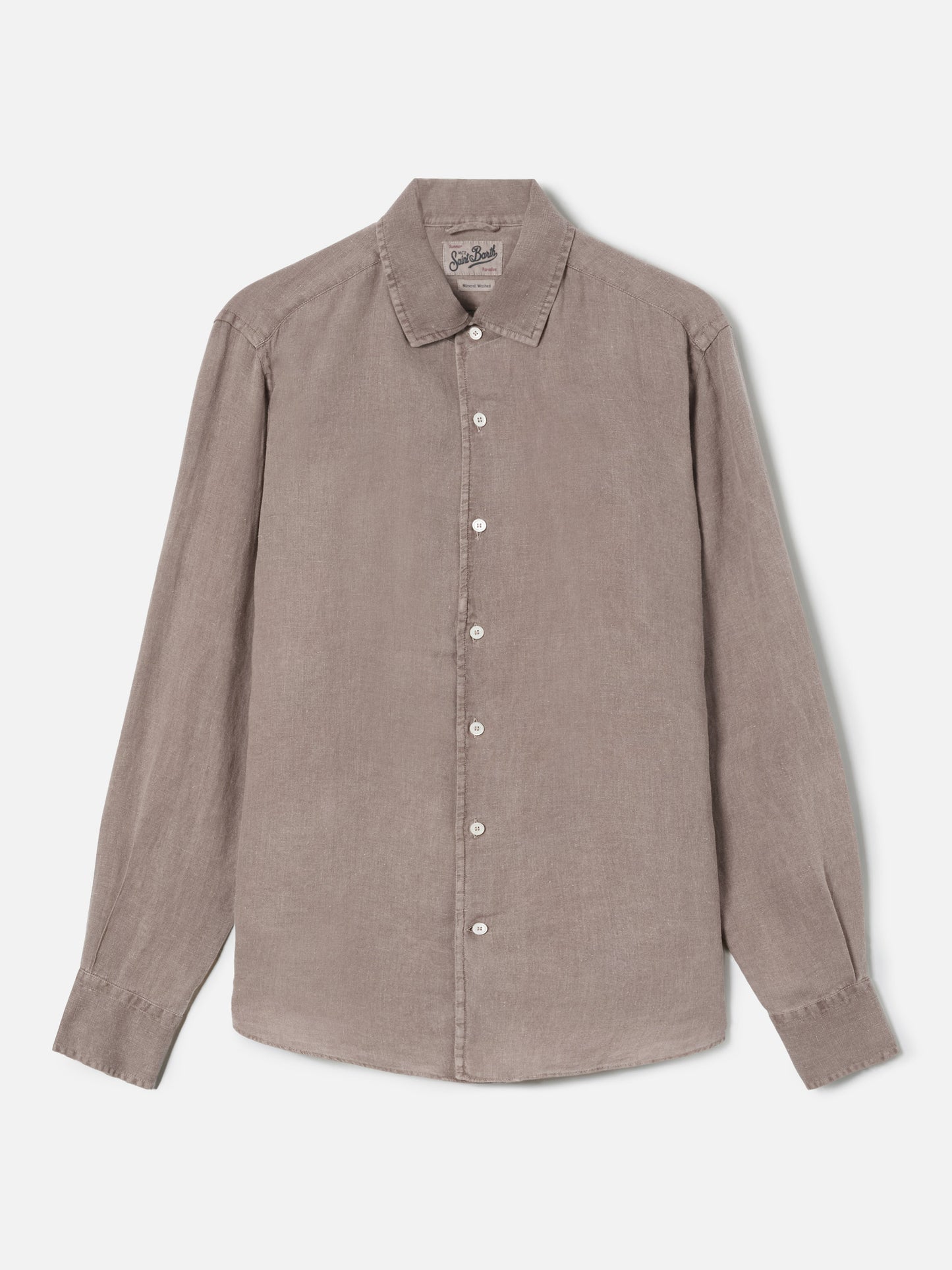 Brown Raphael shirt in pure linen with mineral garment dyeing