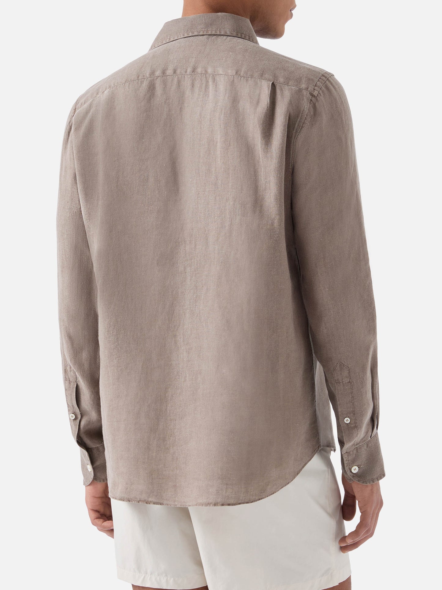 Brown Raphael shirt in pure linen with mineral garment dyeing