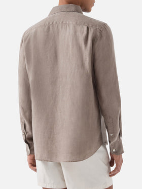 Brown Raphael shirt in pure linen with mineral garment dyeing