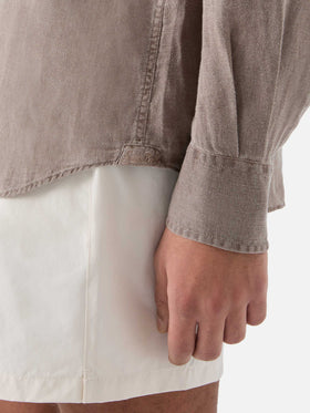 Brown Raphael shirt in pure linen with mineral garment dyeing