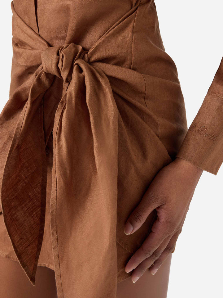 Abito corto Ravi in lino marrone