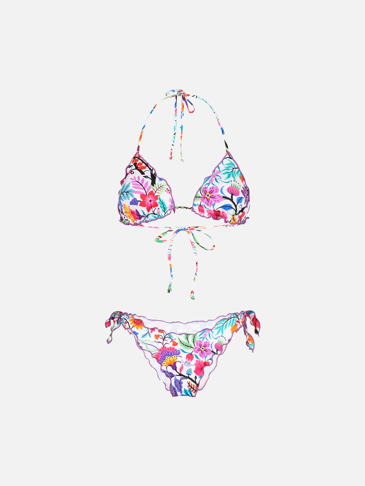 Top a triangolo donna con stampa fiori