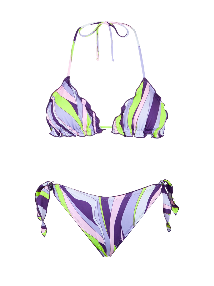 Woman triangle bikini with shape wave print