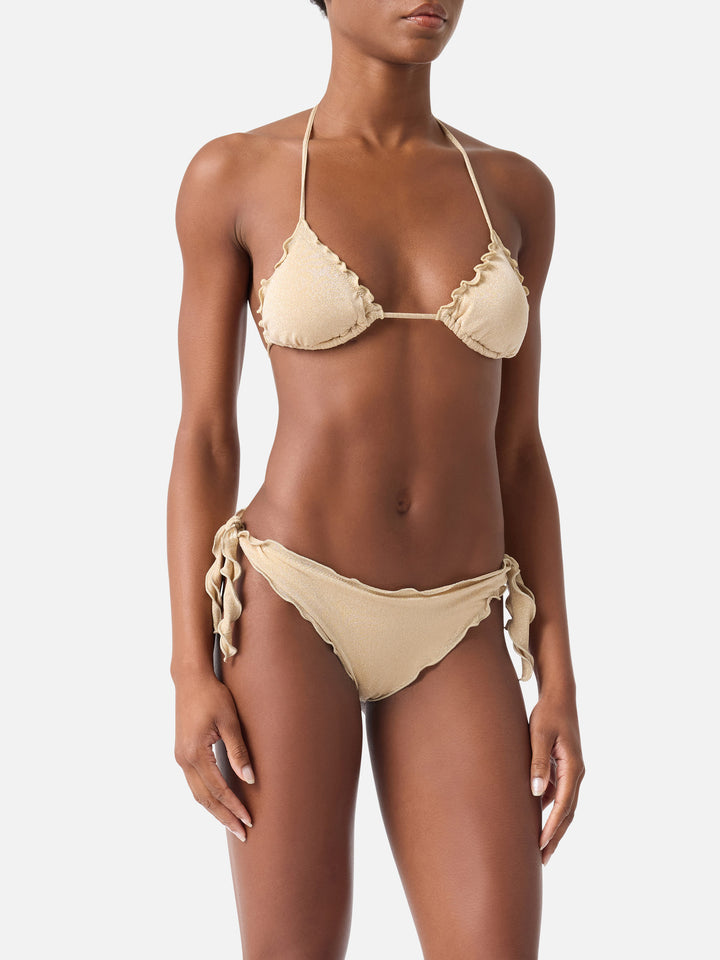 Damen-Bikini mit klassischem Triangel-Oberteil aus goldfarbenem Lurex Sagittarius Moon 