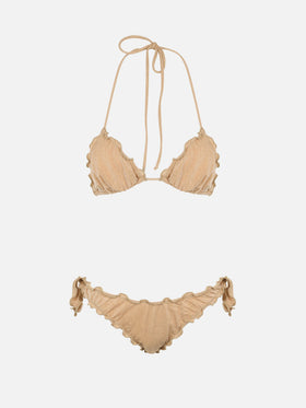 Damen-Bikini mit klassischem Triangel-Oberteil aus goldfarbenem Lurex Sagittarius Moon 