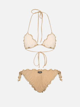 Damen-Bikini mit klassischem Triangel-Oberteil aus goldfarbenem Lurex Sagittarius Moon 