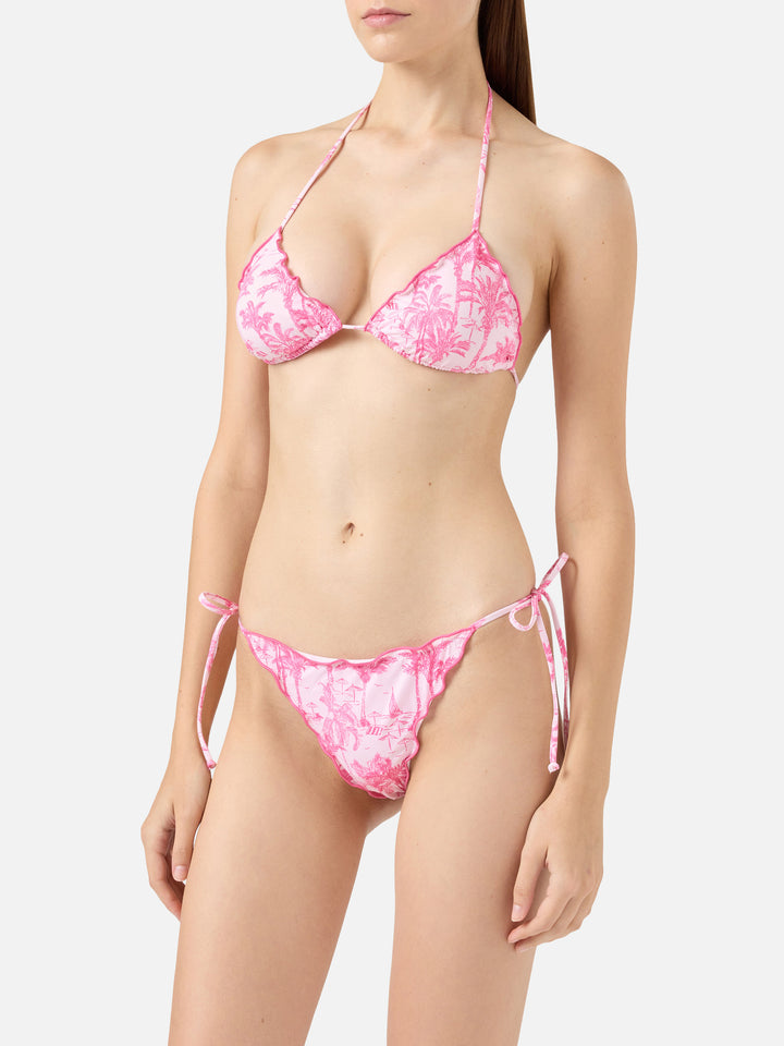 Miami cheeky swim briefs with toile de jouy print - Sagittarius classic triangle top with toile de jouy print