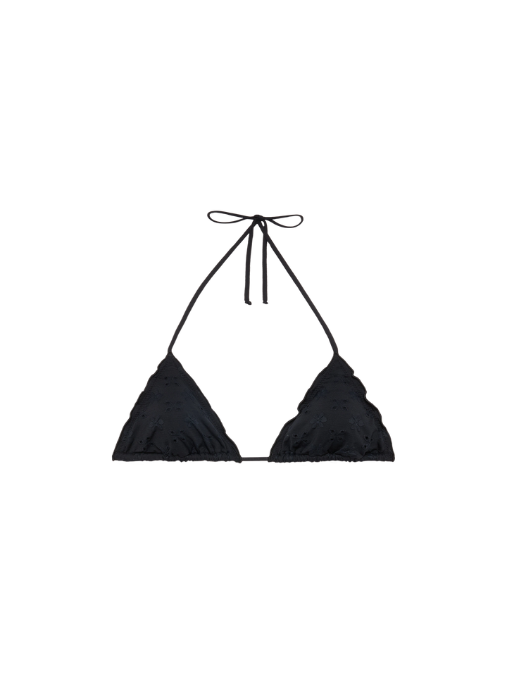 Sagittarius – Klassisches schwarzes Triangel-Top aus Sangallo-Spitze