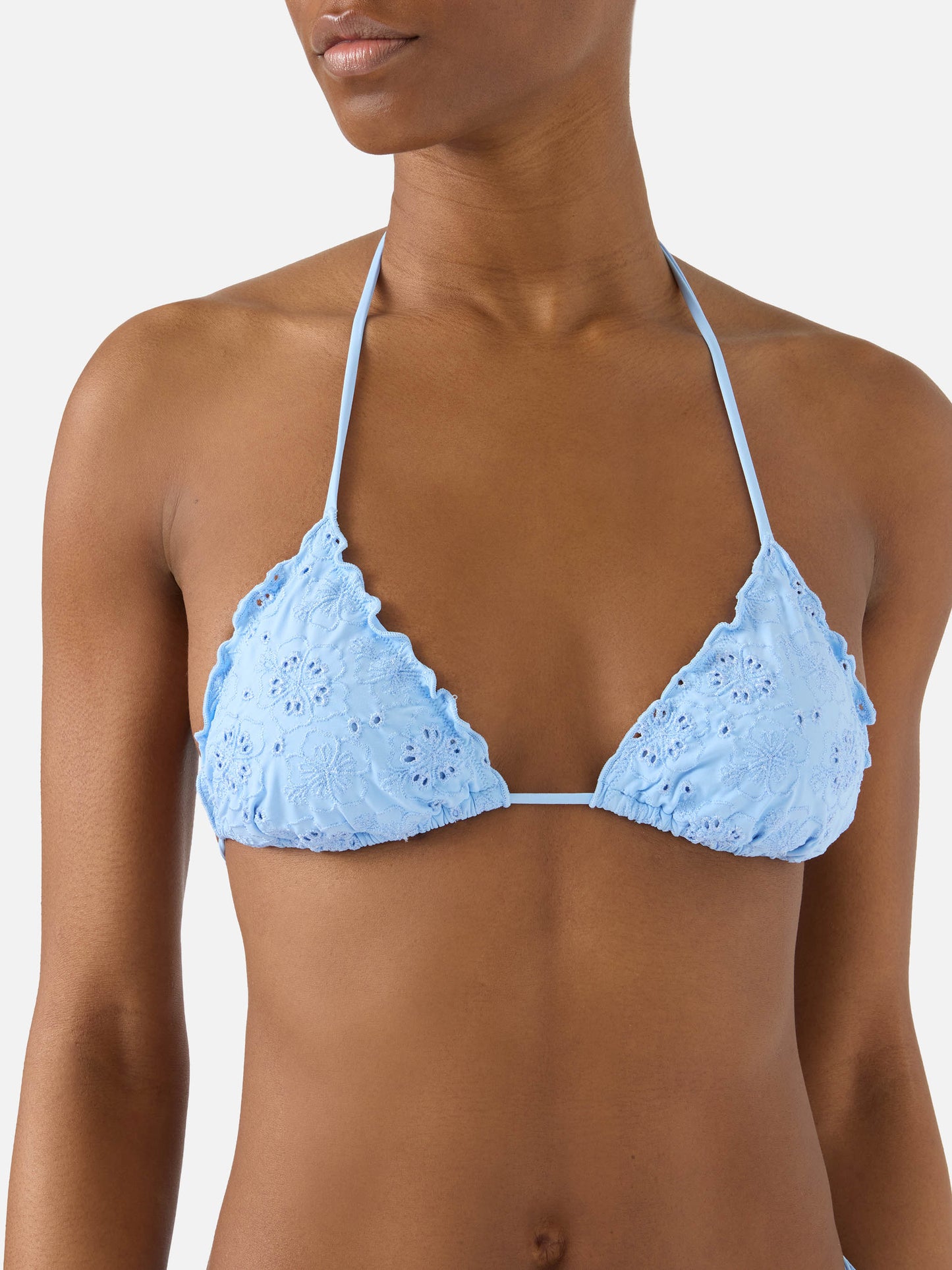 Sagittarius triangle bikini top in light blue sangallo