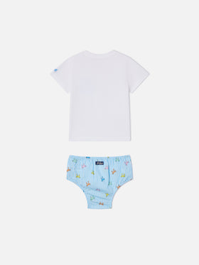 Samy t-shirt with pocket and striped bloomer with crab print set