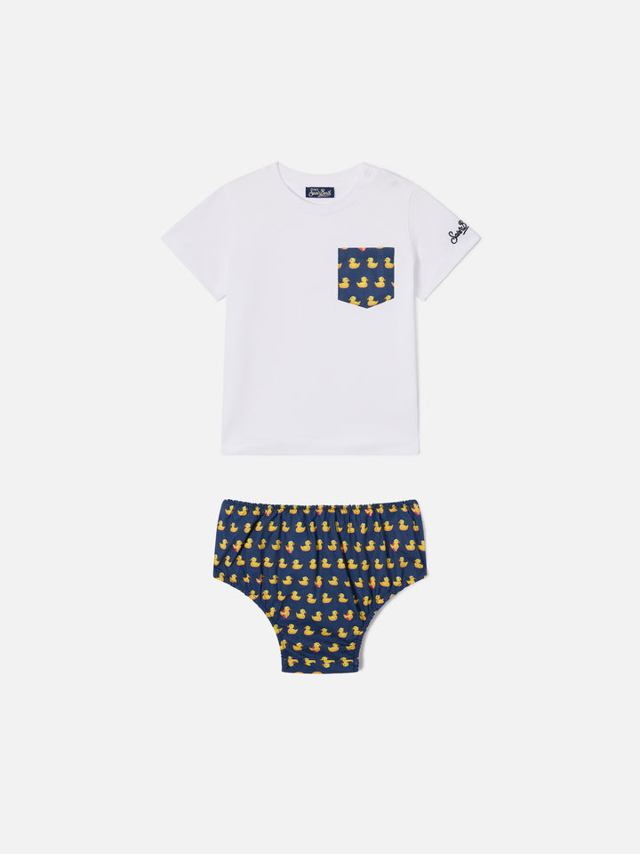 Samy t-shirt with pocket and ducky print bloomer set