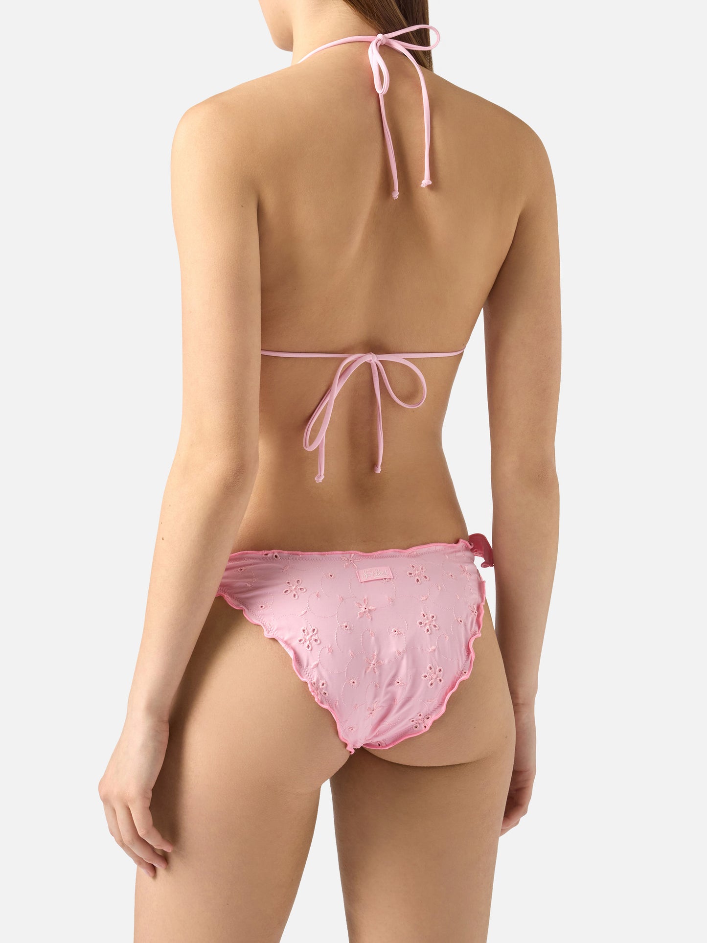Bikini Sarius triangle in solid pink sangallo fabric