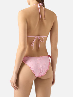 Bikini Sarius triangle in solid pink sangallo fabric
