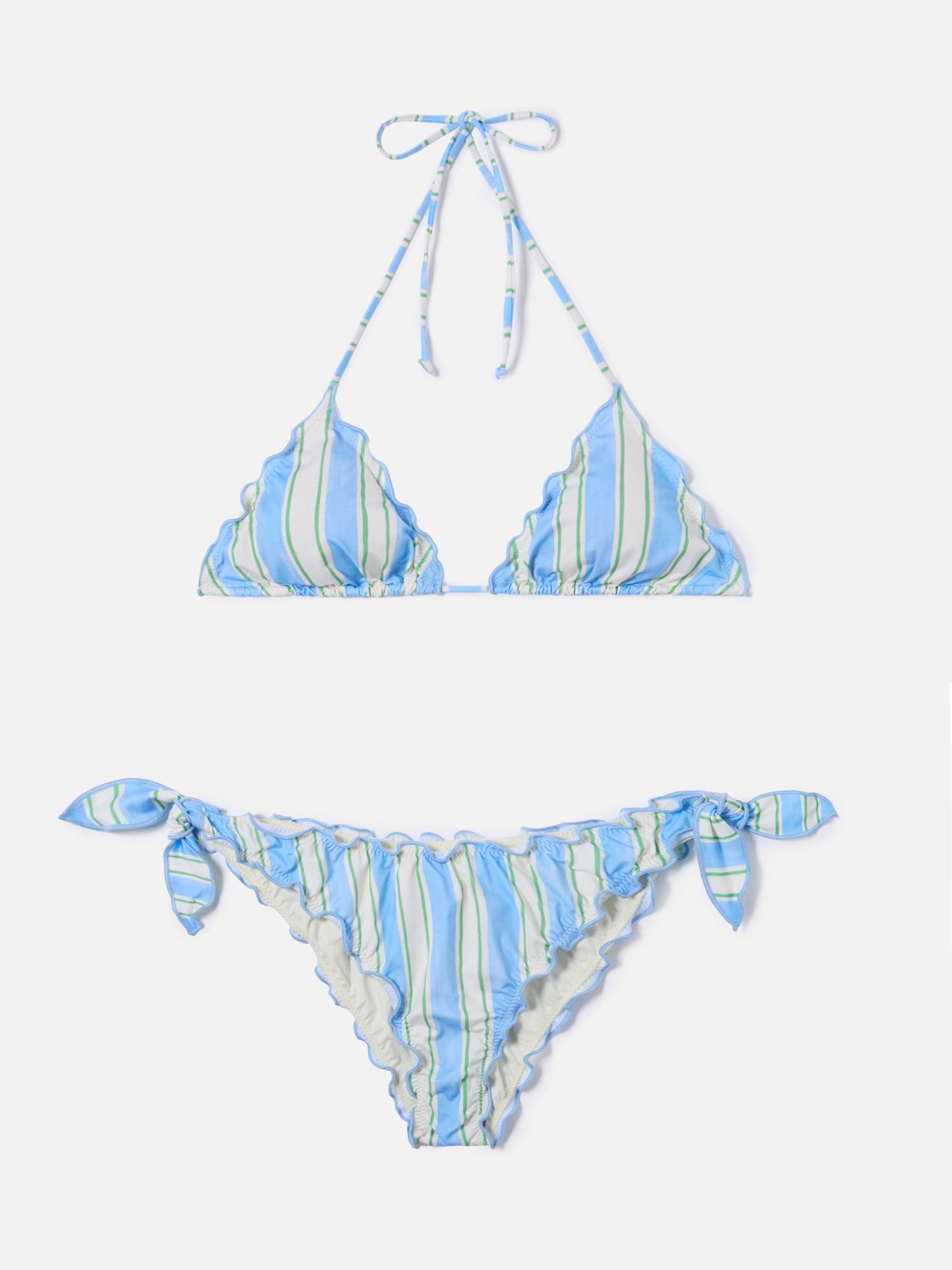 Bikini triangle Sarius à rayures verticales blanches et bleu clair 