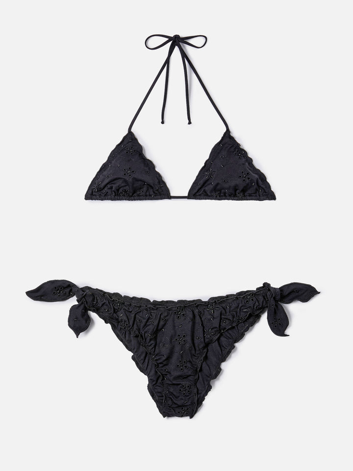 Bikini Sarius triangle in solid black sangallo fabric
