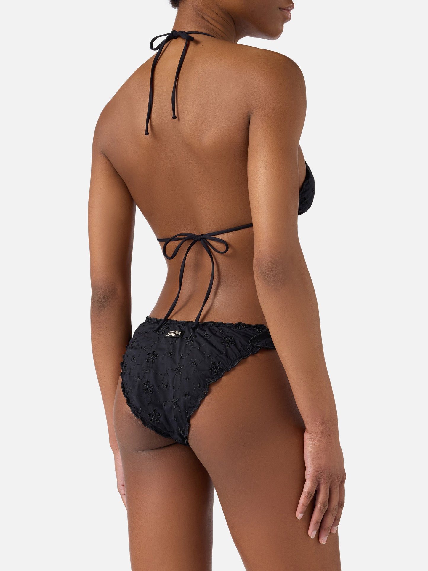 Bikini a triangolo Sarius in tessuto sangallo nero