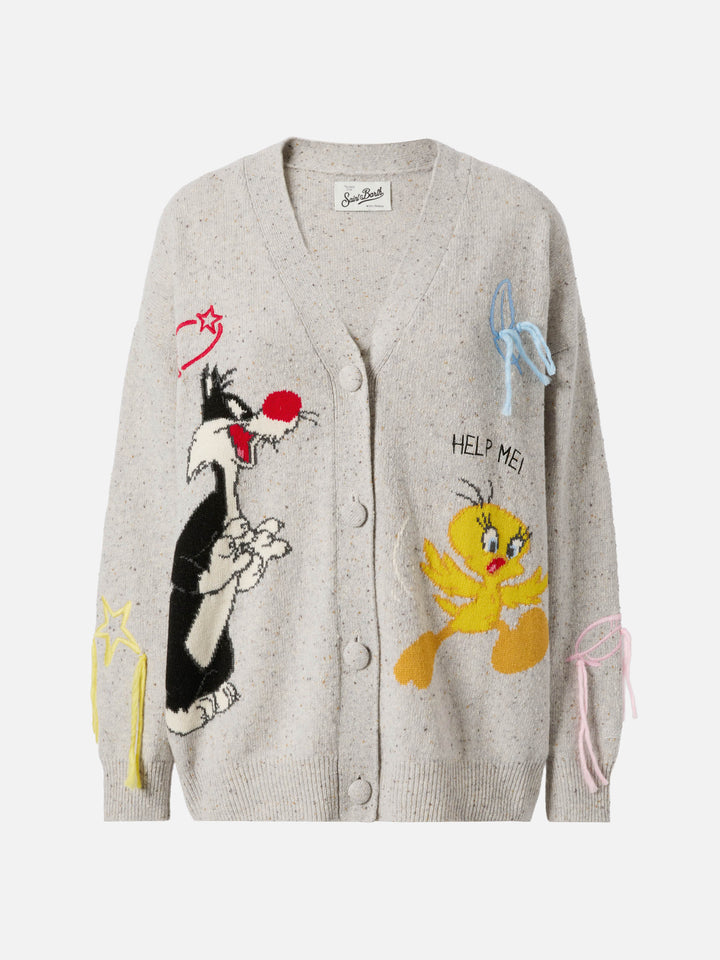 Cardigan Sasi aus Donegal-Wollmischung mit Titti e Silvestro-Jacquard | WARNER BROS. SPECIAL EDITION 