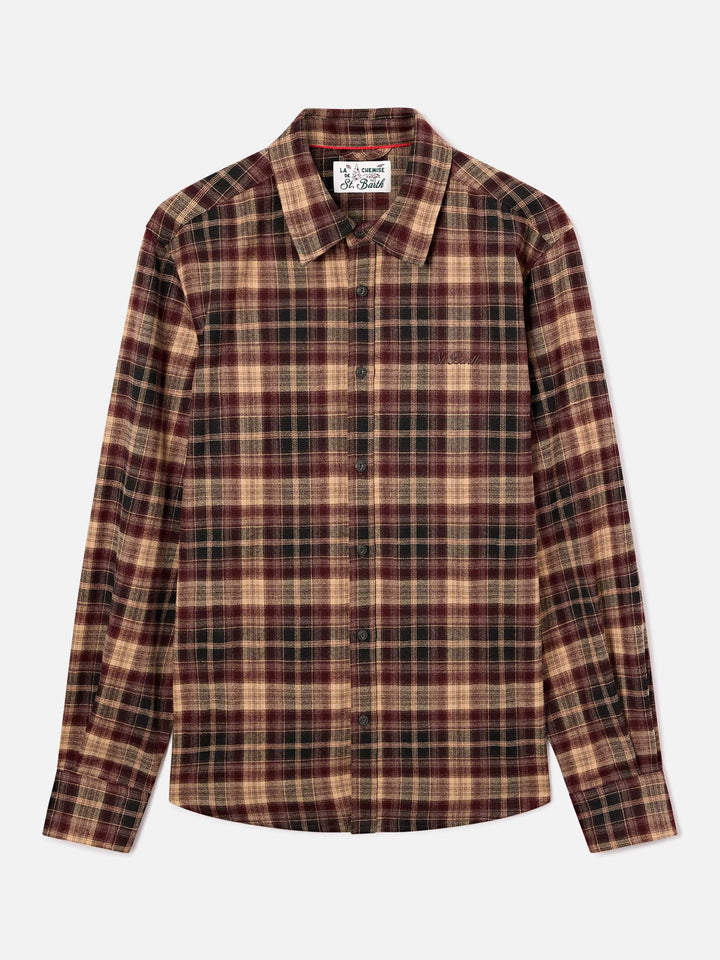 Brown Seefeld flannel shirt with back Après Ski Habitué embroidery