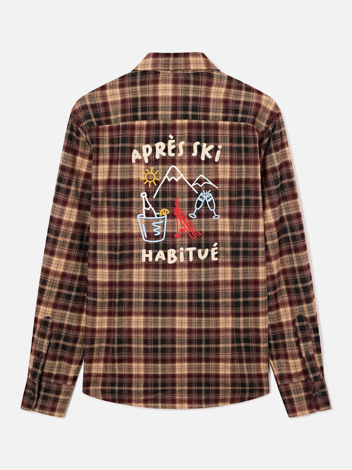 Brown Seefeld flannel shirt with back Après Ski Habitué embroidery