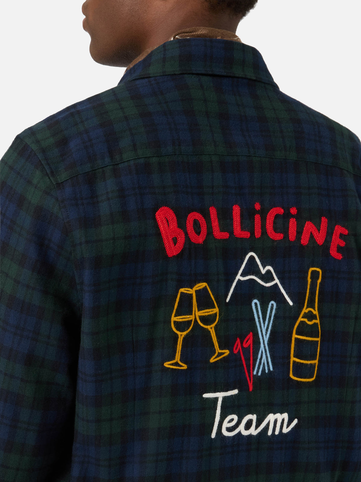 Grünes Seefeld Flanellhemd aus Baumwollmischung mit Bollicine Team-Stickerei 