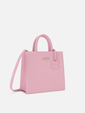 Structured Shop Midi bag in pink smooth leather with metal tag
