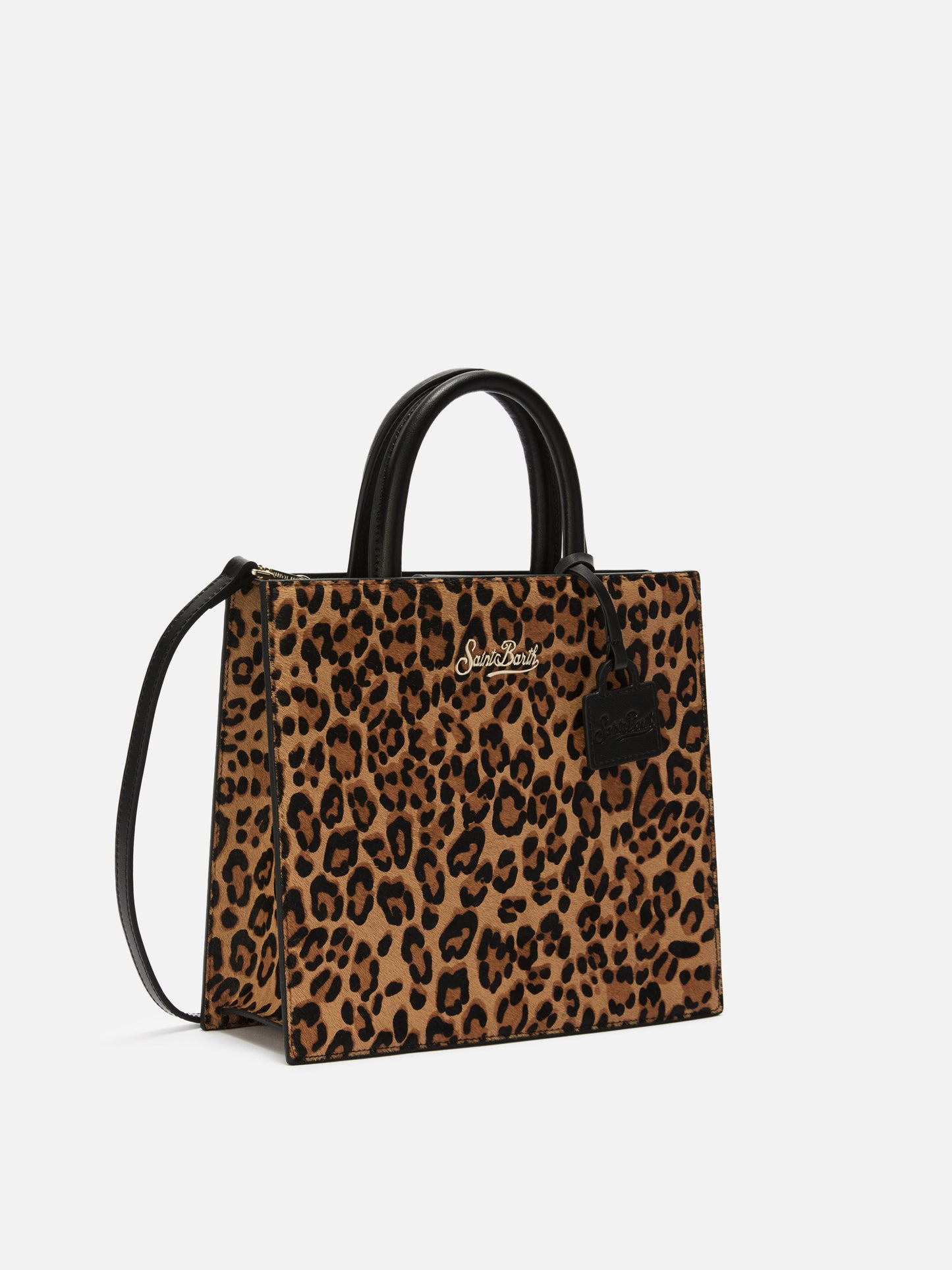 Borsa a mano Shop Bag Midi in pelle e cavallino leopardato