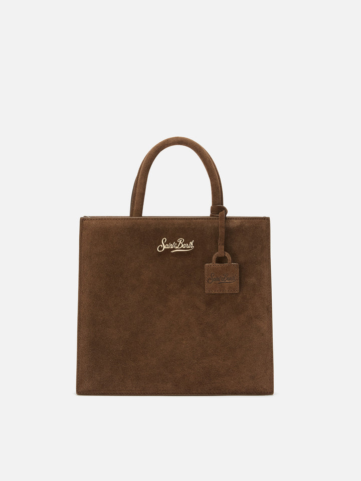 Brown Medium Shop bag in suede with logo lettering