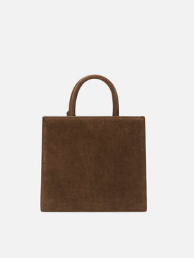 Braune mittelgroße Shopping-Bag aus Wildleder mit Logo-Schriftzug 