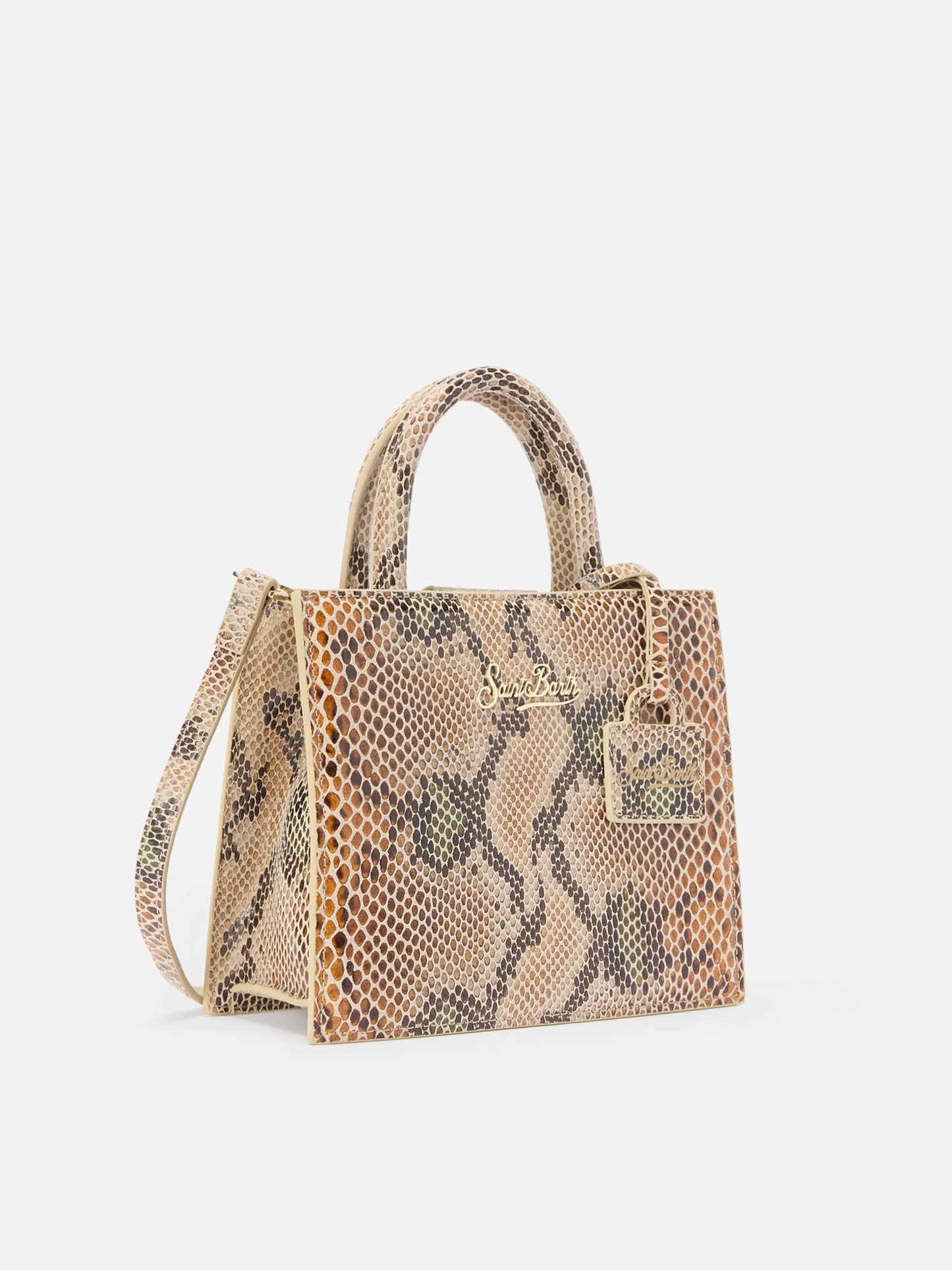 Shop Bag Midi in beige python-print leather