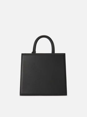 Structured Shop Midi bag in black smooth leather with metal tag